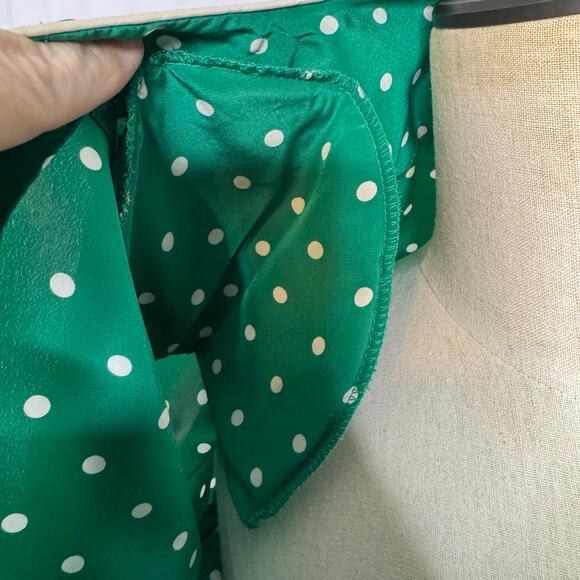 Talbots Vintage Green Polka Dot Dress Sz 4 Wrap Style Midi Made in Hong Kong - Picture 5 of 8